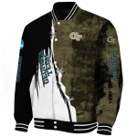 georgia tech yellow jackets torn texture print gold black varsity jacket best selling