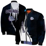 gonzaga bulldogs torn texture print blue black bomber jacket best selling