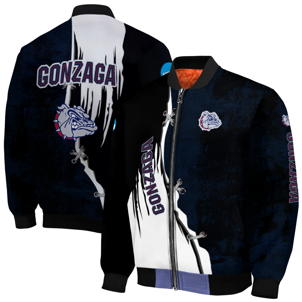 gonzaga bulldogs torn texture print blue black bomber jacket best selling gonzaga bulldogs torn texture print blue black bomber jacket best selling