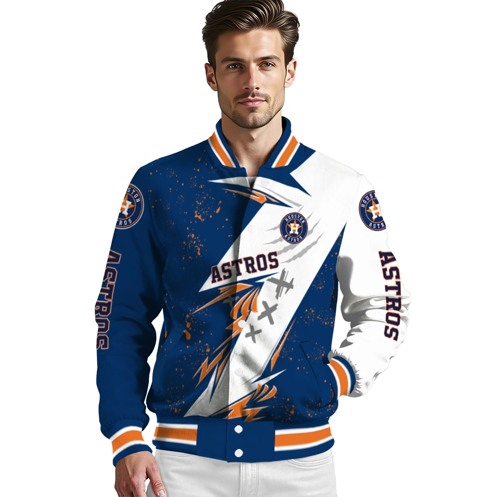 houston astros ripped bolt blue white varsity jacket high quality houston astros ripped bolt blue white varsity jacket high quality