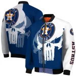 houston astros skull outline blue white bomber jacket best selling