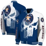 houston astros skull outline blue white varsity jacket best selling