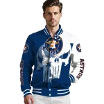 houston astros skull outline blue white varsity jacket best selling