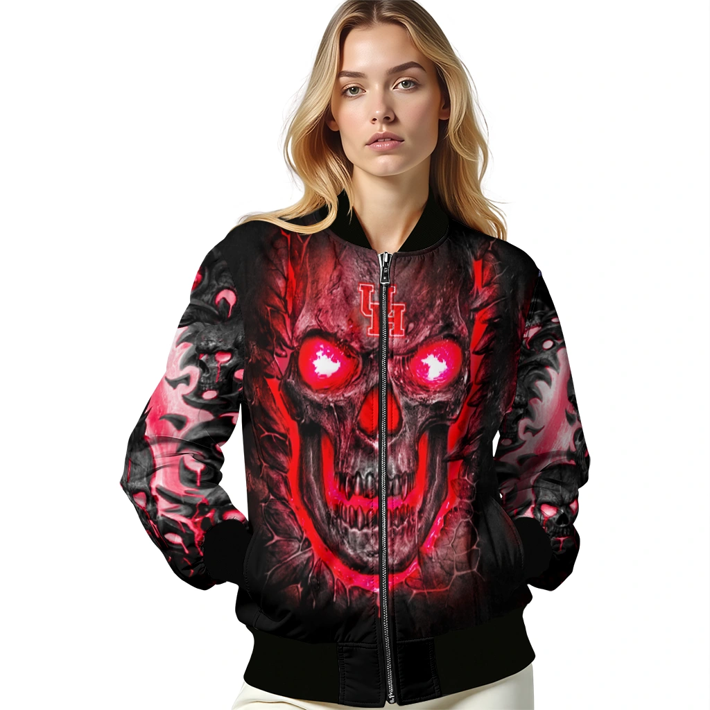 houston cougars inferno skull red black bomber jacket latest model houston cougars inferno skull red black bomber jacket latest model