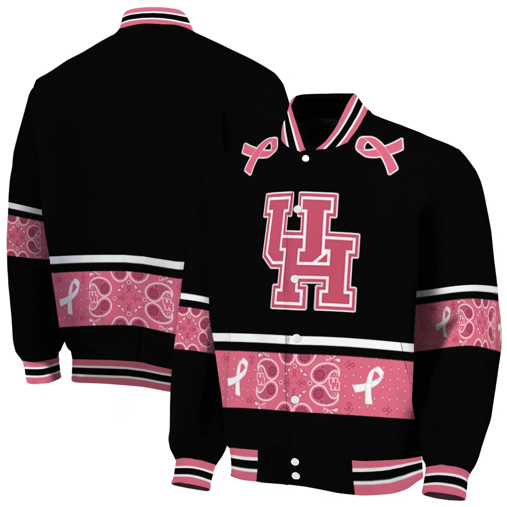 houston cougars pink ribbon black pink varsity jacket fashion forward houston cougars pink ribbon black pink varsity jacket fashion forward