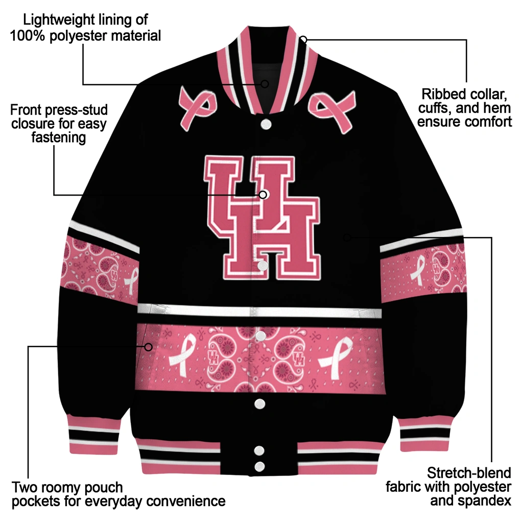 houston cougars pink ribbon black pink varsity jacket new arrival houston cougars pink ribbon black pink varsity jacket new arrival