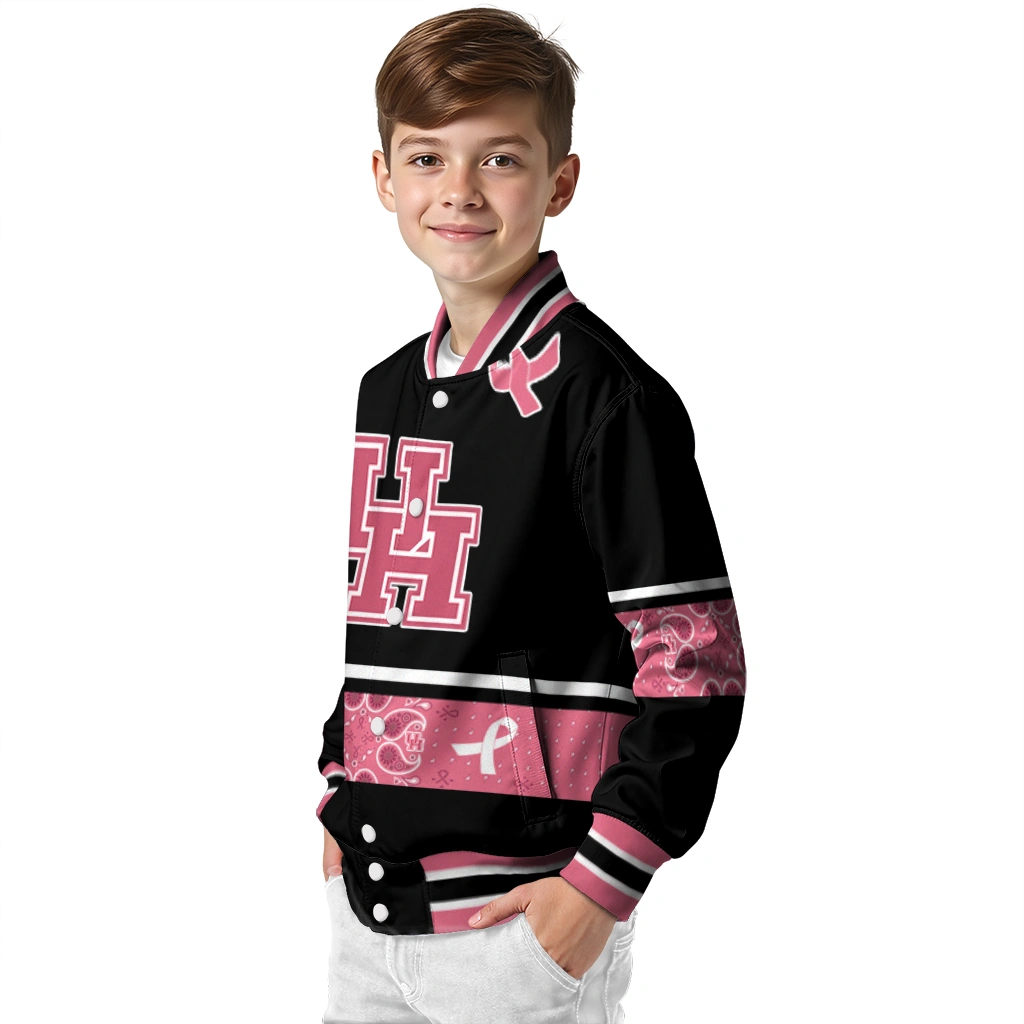 houston cougars pink ribbon black pink varsity jacket trendy houston cougars pink ribbon black pink varsity jacket trendy