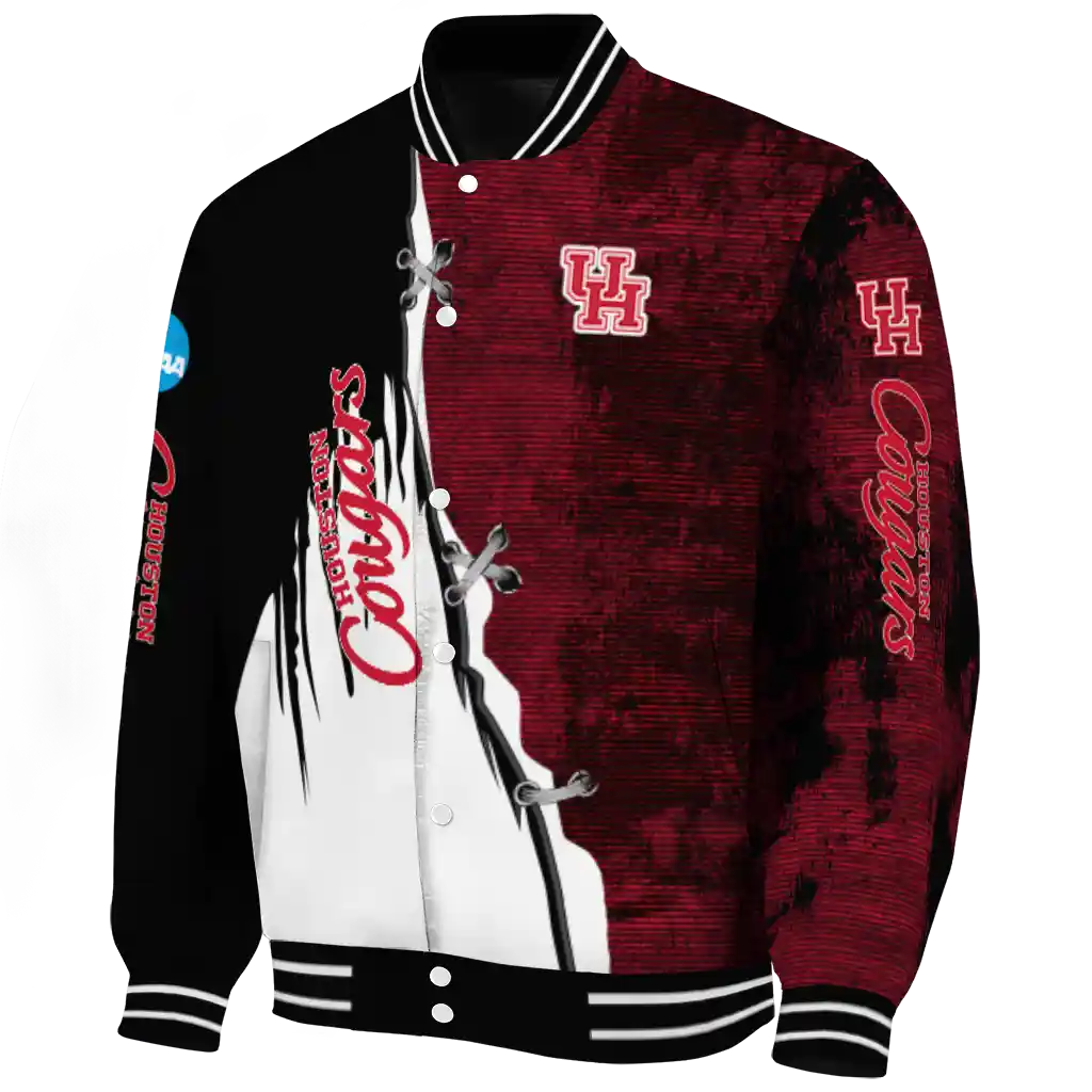 houston cougars torn texture print red black varsity jacket best selling houston cougars torn texture print red black varsity jacket best selling