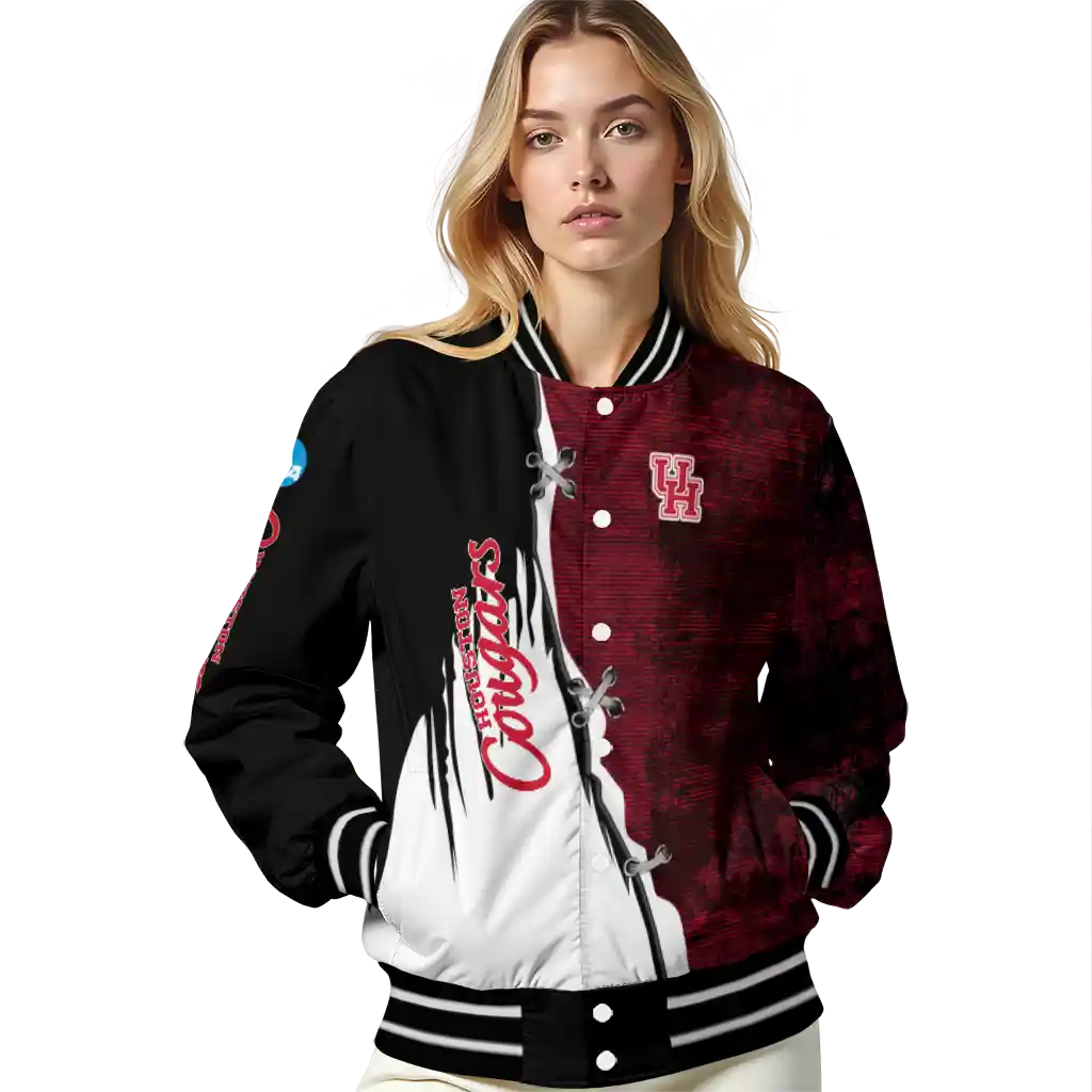 houston cougars torn texture print red black varsity jacket latest model houston cougars torn texture print red black varsity jacket latest model