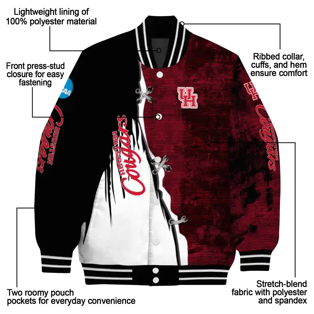 houston cougars torn texture print red black varsity jacket new arrival houston cougars torn texture print red black varsity jacket new arrival