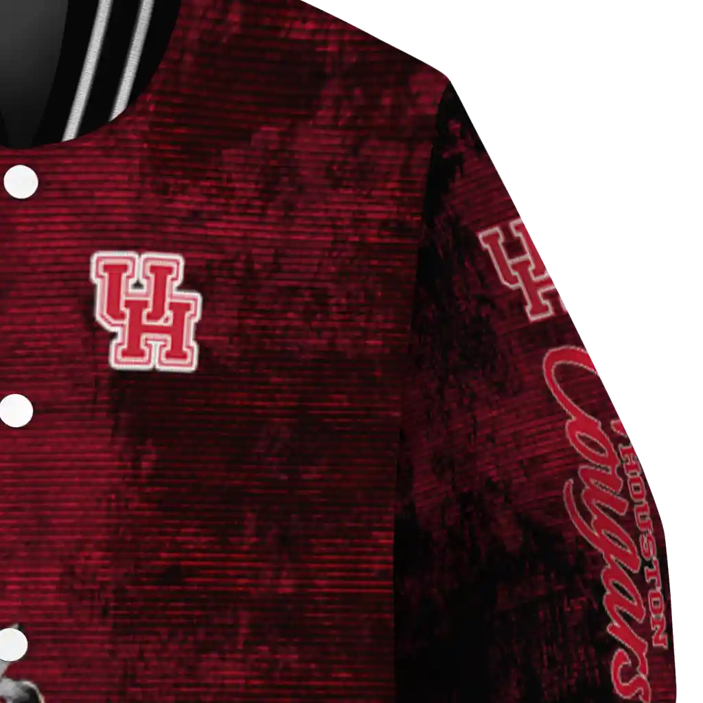 houston cougars torn texture print red black varsity jacket premium grade houston cougars torn texture print red black varsity jacket premium grade