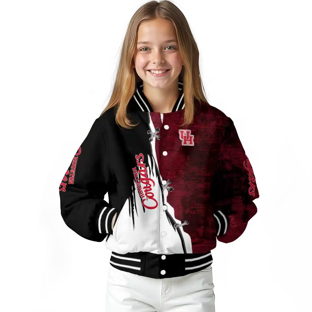 houston cougars torn texture print red black varsity jacket top rated houston cougars torn texture print red black varsity jacket top rated
