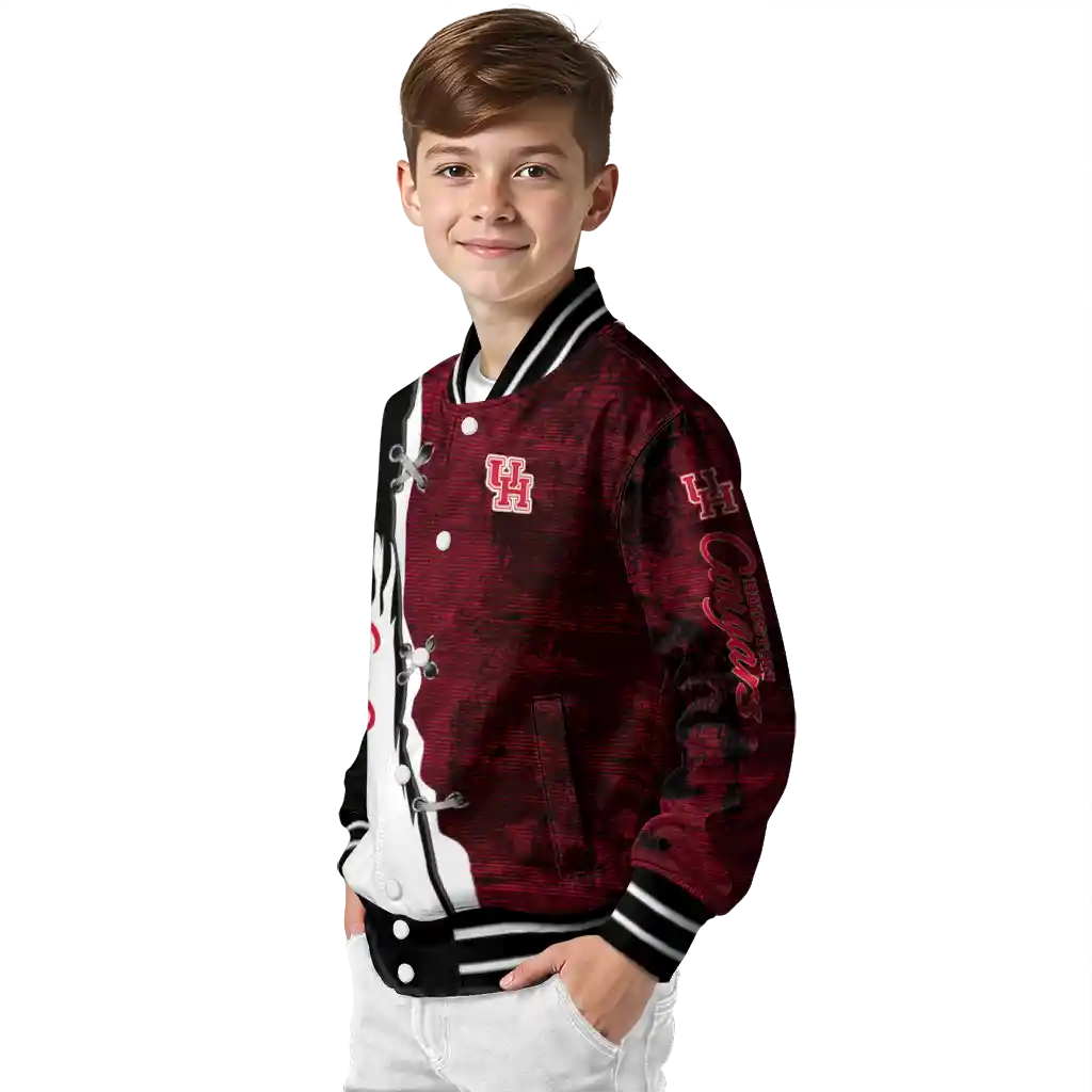 houston cougars torn texture print red black varsity jacket trendy houston cougars torn texture print red black varsity jacket trendy
