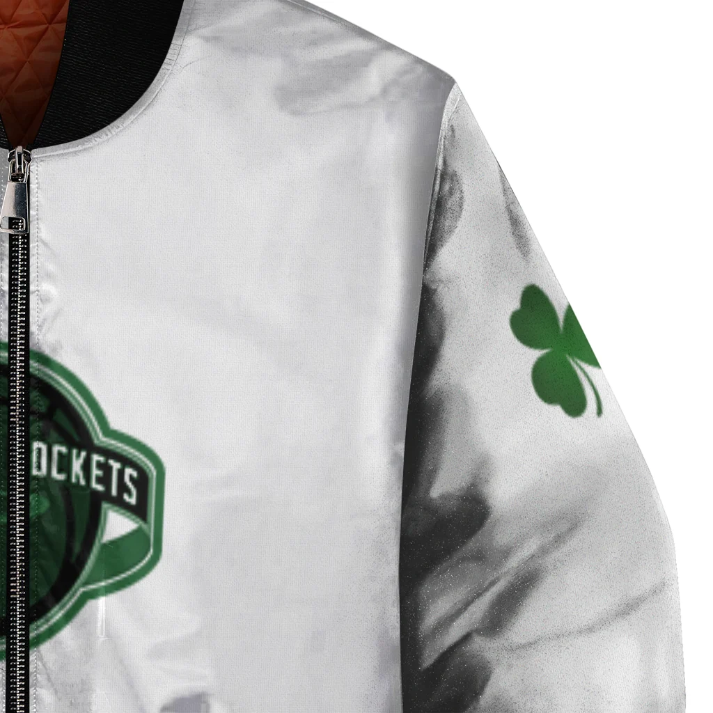 houston rockets clover pattern print white green bomber jacket premium grade houston rockets clover pattern print white green bomber jacket premium grade