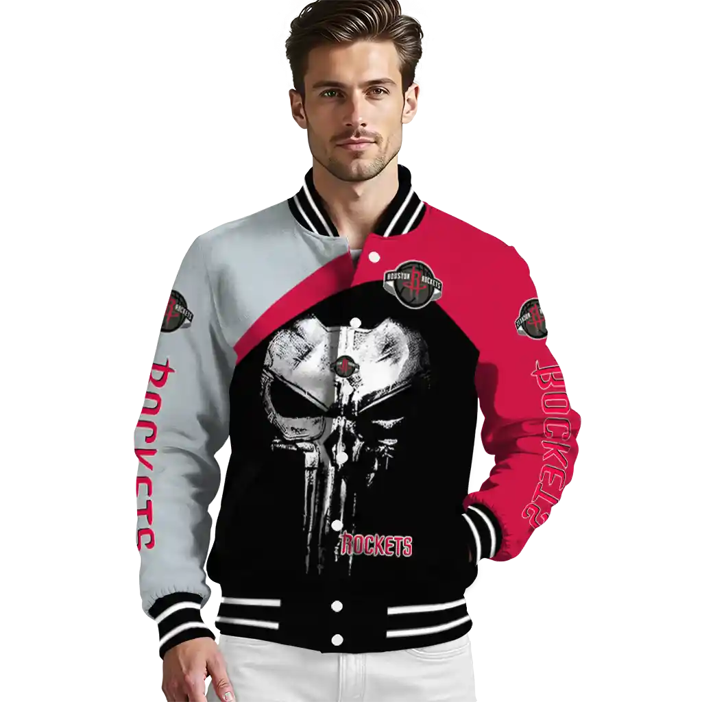 houston rockets edgy mask red black varsity jacket high quality houston rockets edgy mask red black varsity jacket high quality