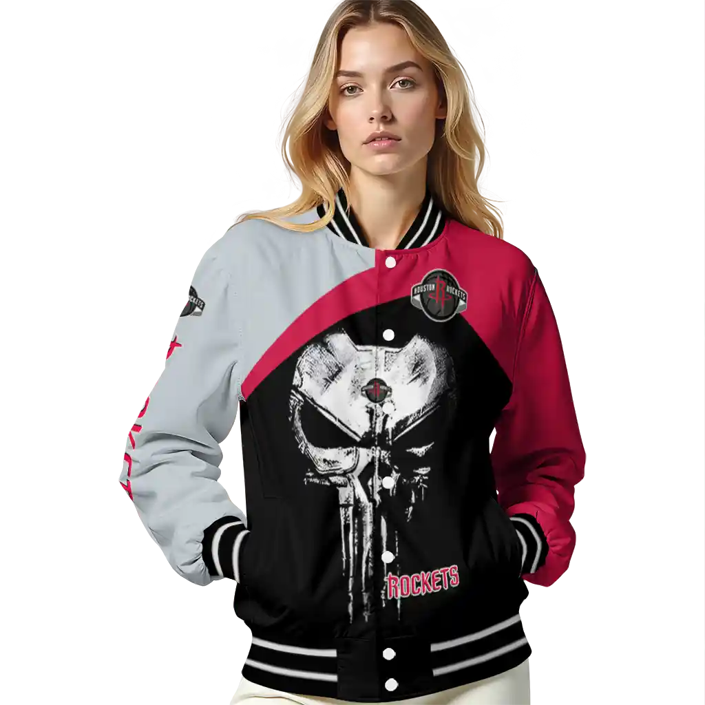 houston rockets edgy mask red black varsity jacket latest model houston rockets edgy mask red black varsity jacket latest model