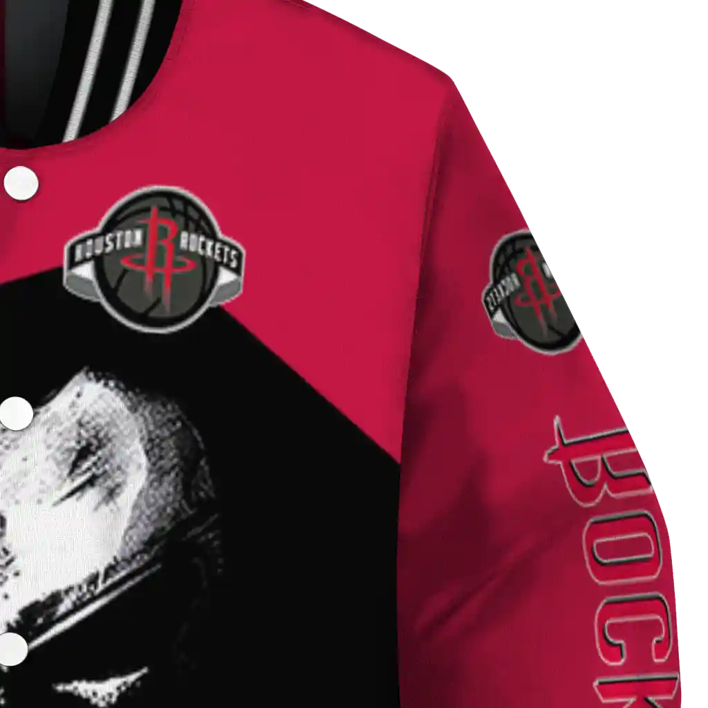houston rockets edgy mask red black varsity jacket premium grade houston rockets edgy mask red black varsity jacket premium grade