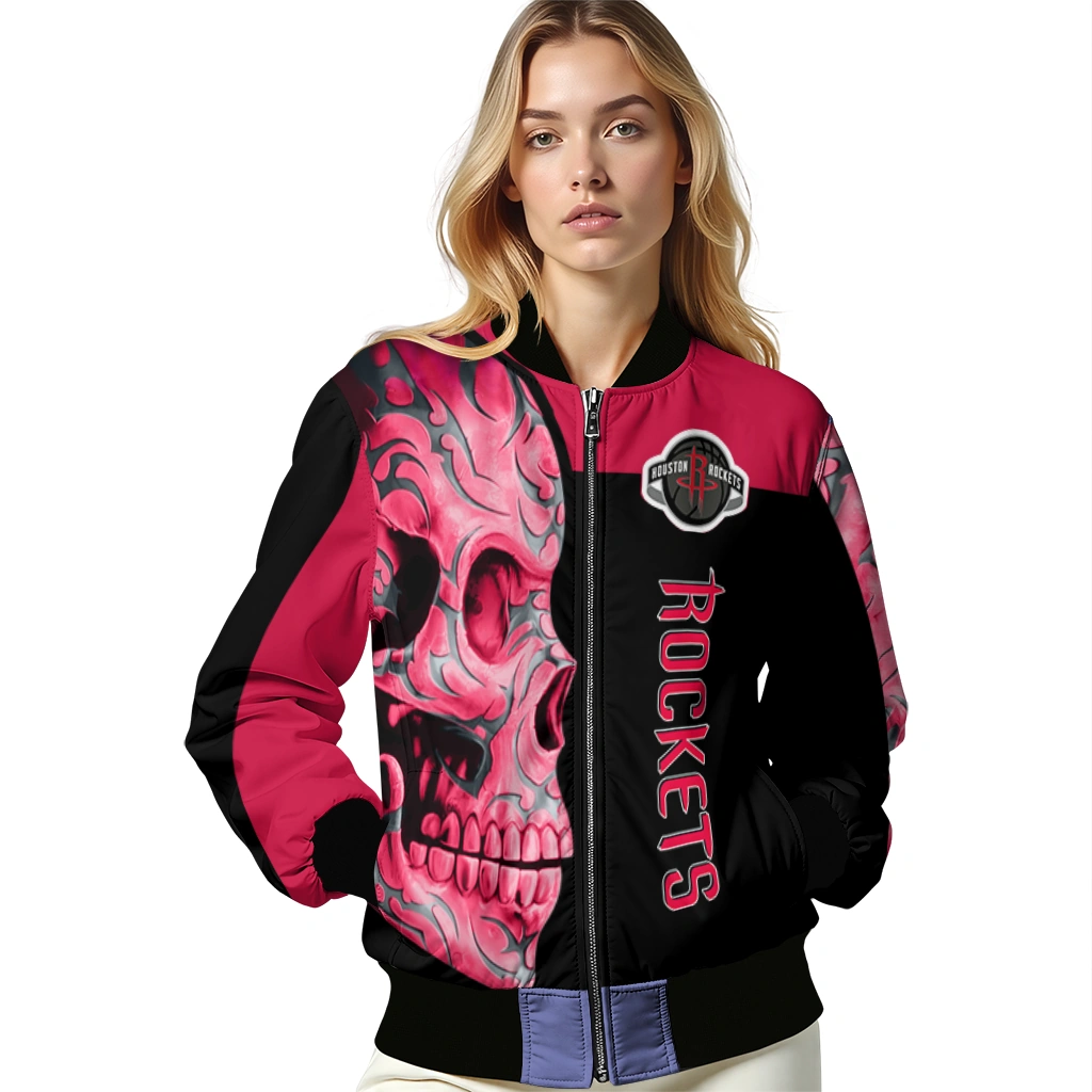 houston rockets fire skull red black bomber jacket latest model houston rockets fire skull red black bomber jacket latest model