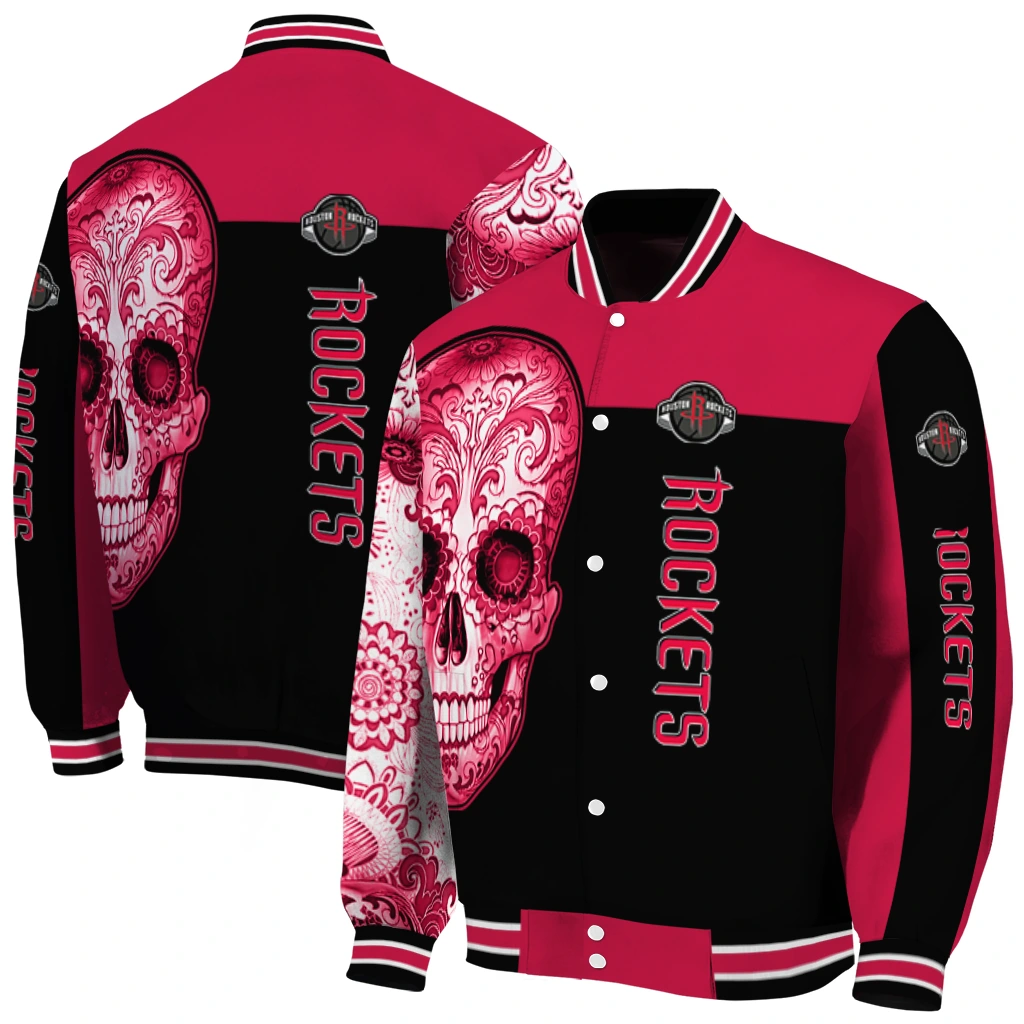 houston rockets intricate skull red black varsity jacket fashion forward houston rockets intricate skull red black varsity jacket fashion forward
