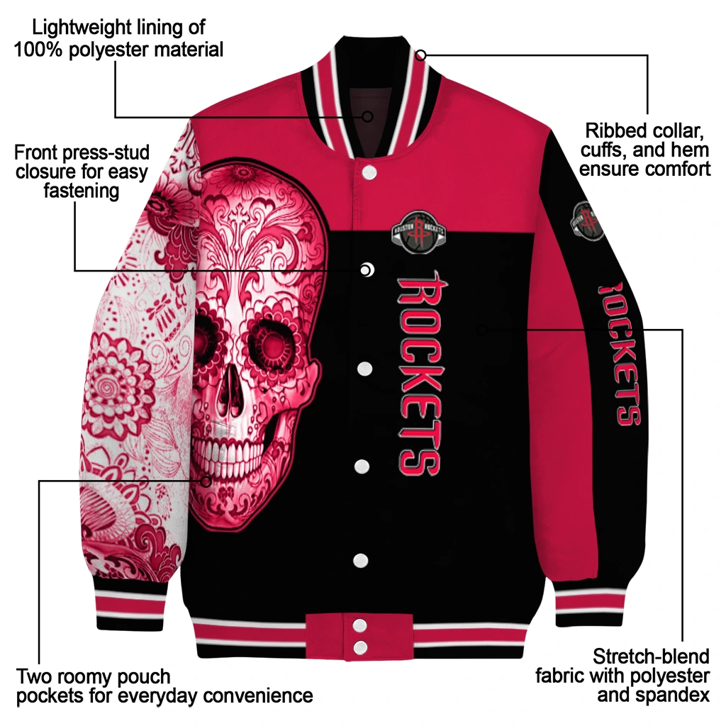 houston rockets intricate skull red black varsity jacket new arrival houston rockets intricate skull red black varsity jacket new arrival