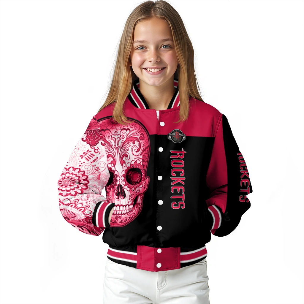 houston rockets intricate skull red black varsity jacket top rated houston rockets intricate skull red black varsity jacket top rated
