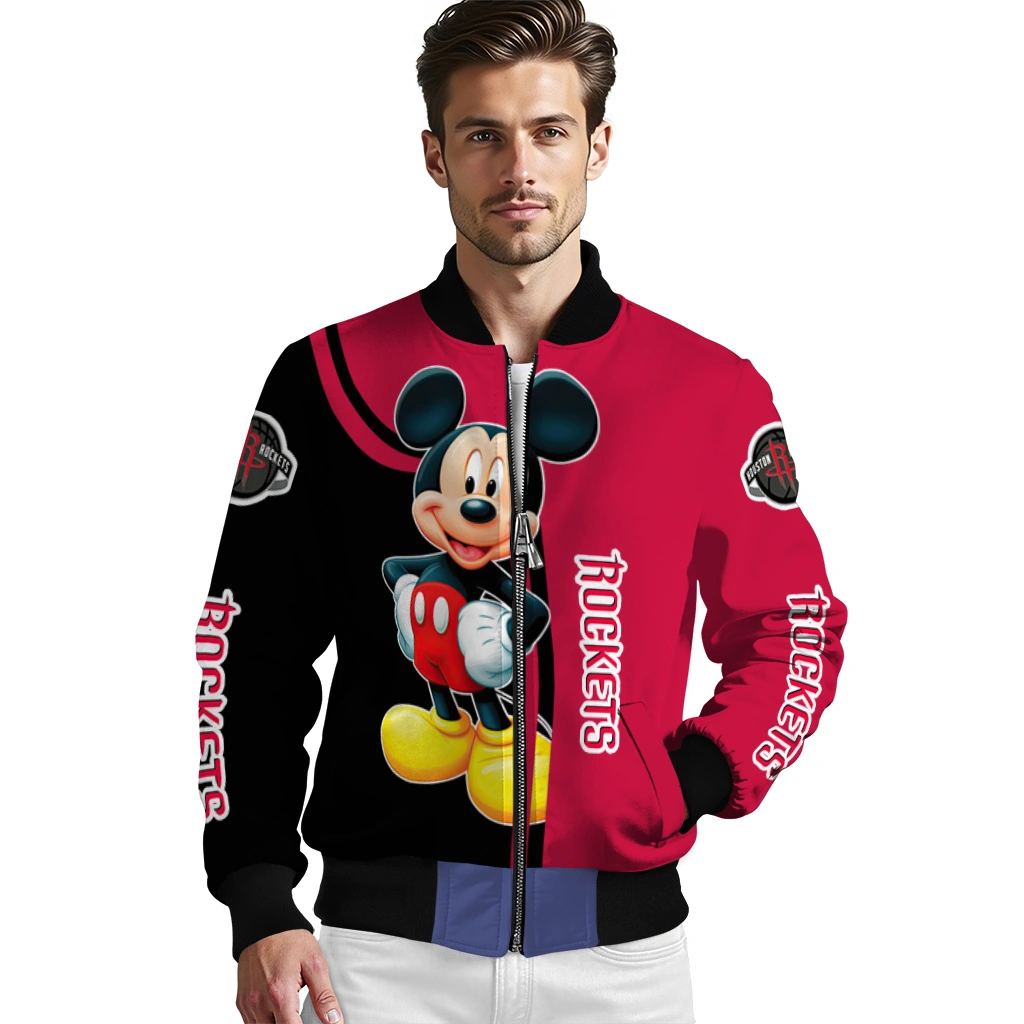 houston rockets mickey mouse red bomber jacket high quality houston rockets mickey mouse red bomber jacket high quality