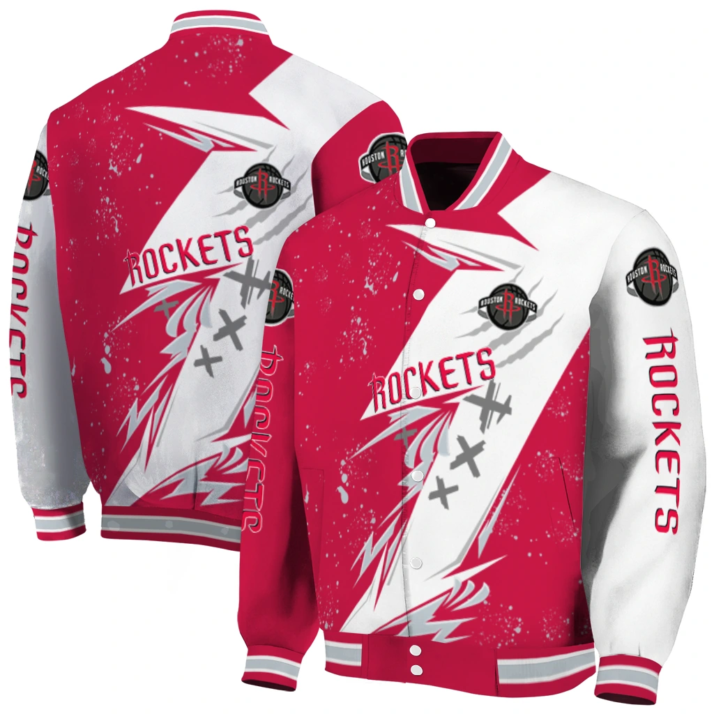 houston rockets ripped bolt red white varsity jacket fashion forward houston rockets ripped bolt red white varsity jacket fashion forward