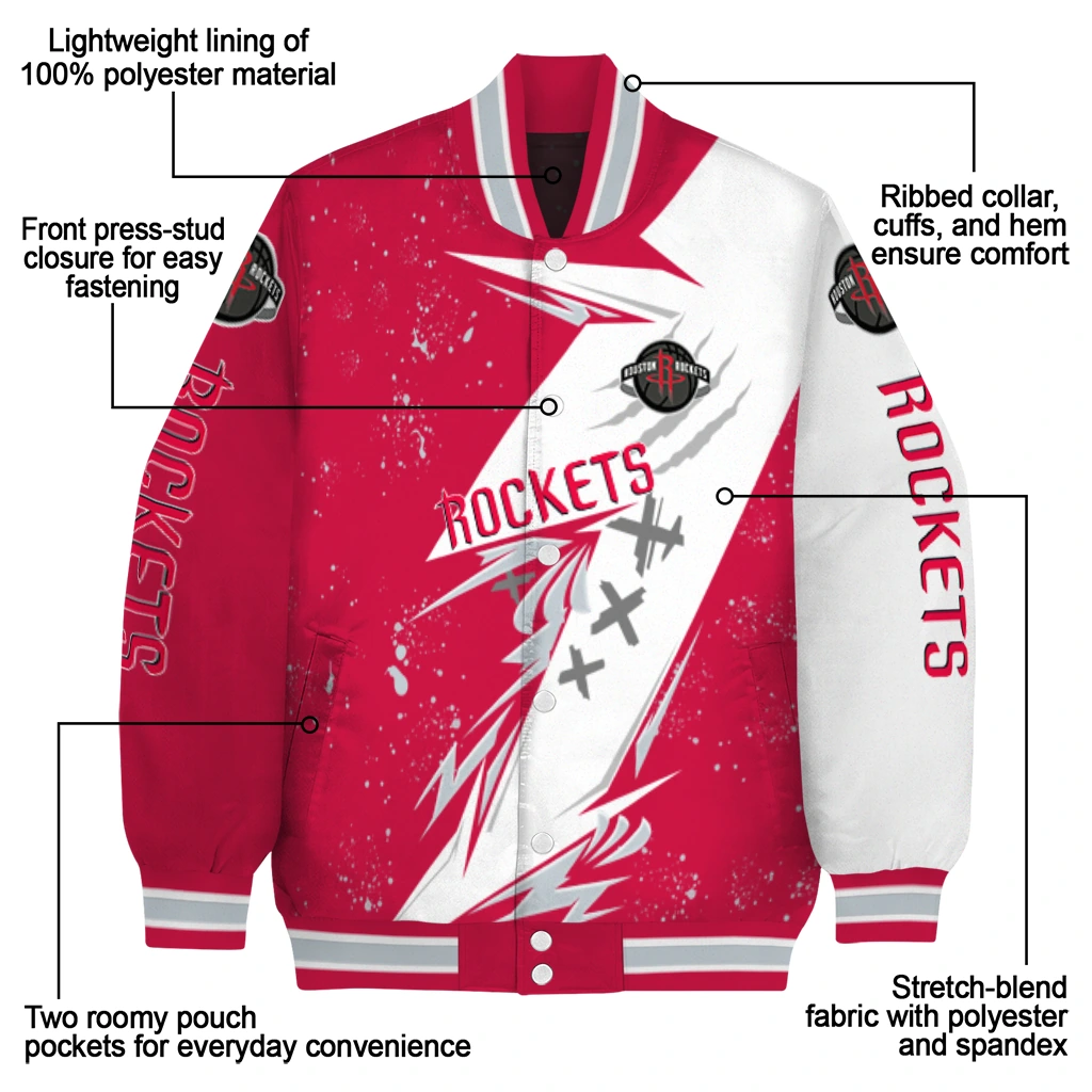 houston rockets ripped bolt red white varsity jacket new arrival houston rockets ripped bolt red white varsity jacket new arrival