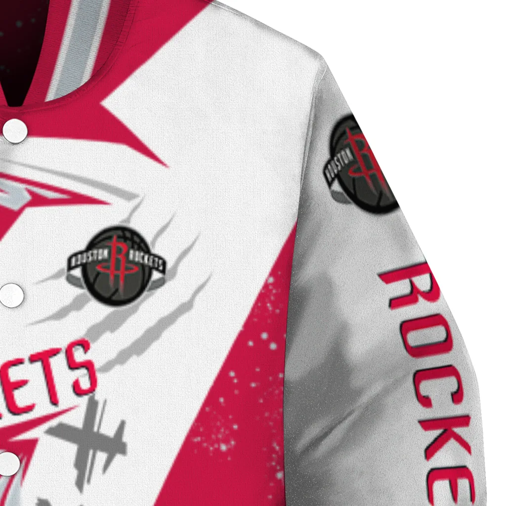 houston rockets ripped bolt red white varsity jacket premium grade houston rockets ripped bolt red white varsity jacket premium grade