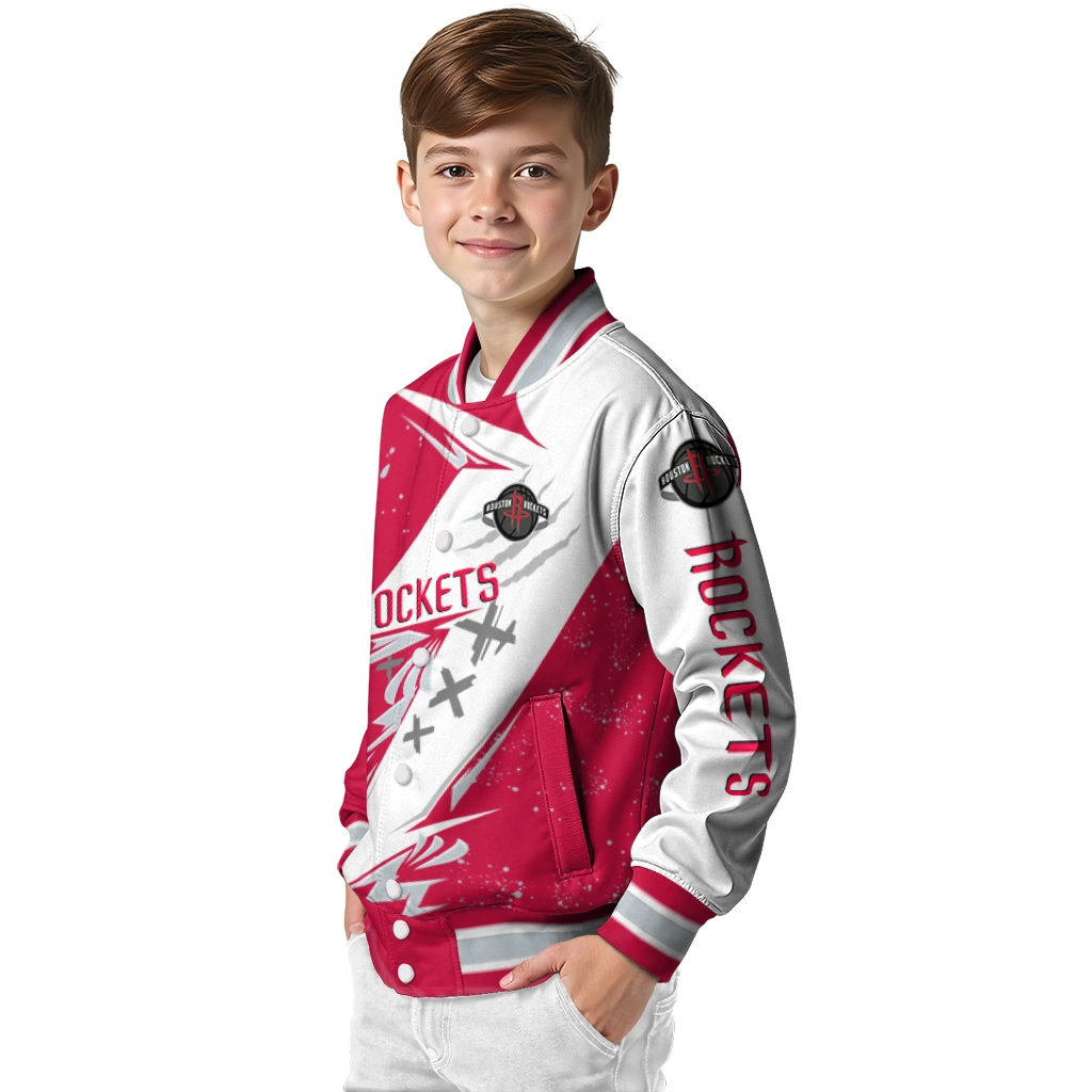 houston rockets ripped bolt red white varsity jacket trendy houston rockets ripped bolt red white varsity jacket trendy
