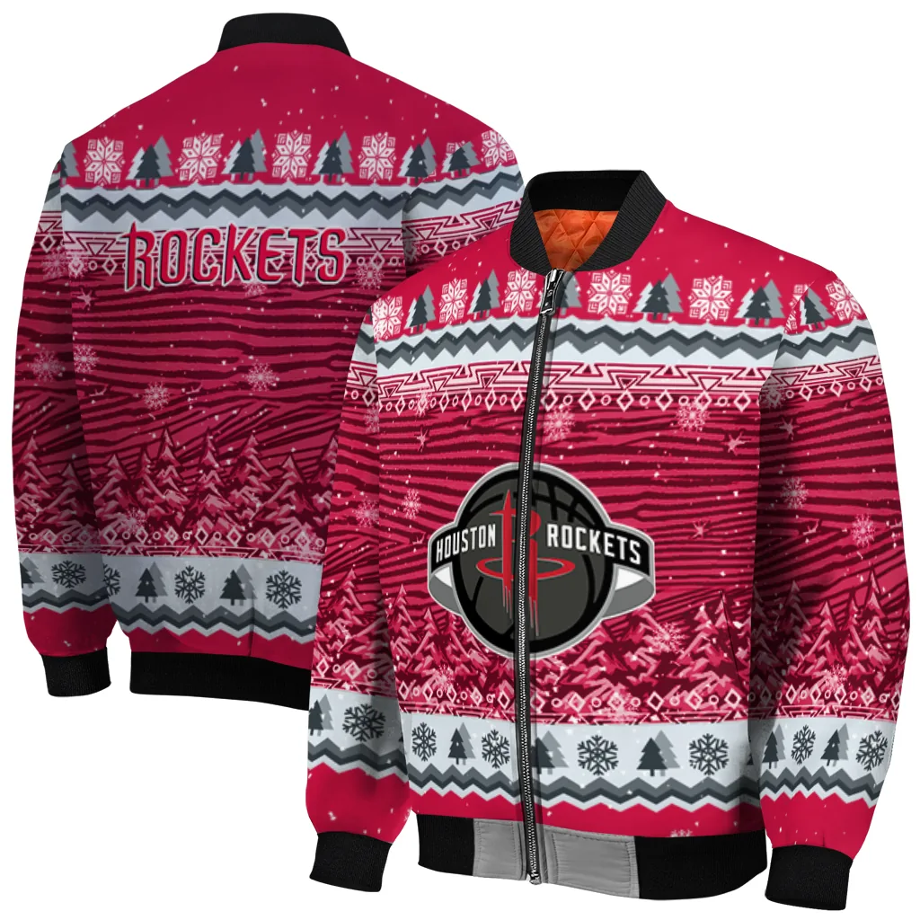 houston rockets snowy pines red bomber jacket best selling houston rockets snowy pines red bomber jacket best selling