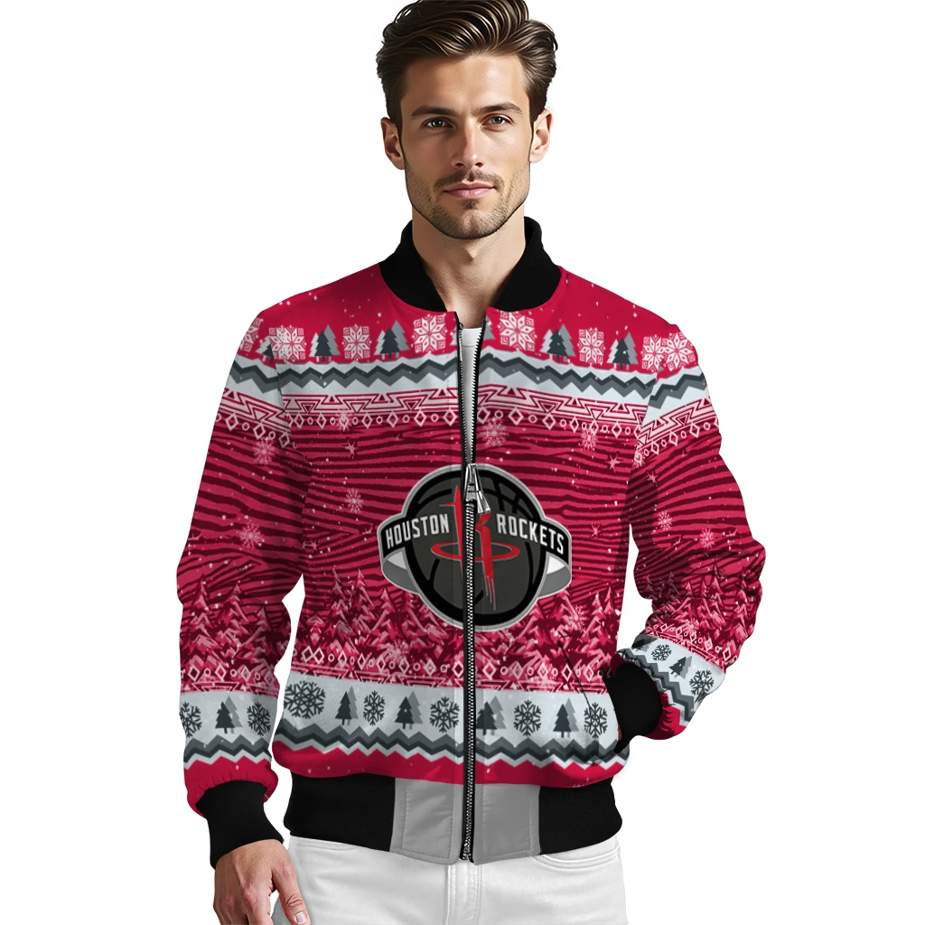houston rockets snowy pines red bomber jacket high quality houston rockets snowy pines red bomber jacket high quality