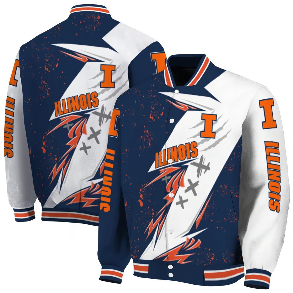 illinois fighting illini ripped bolt blue white varsity jacket fashion forward illinois fighting illini ripped bolt blue white varsity jacket fashion forward