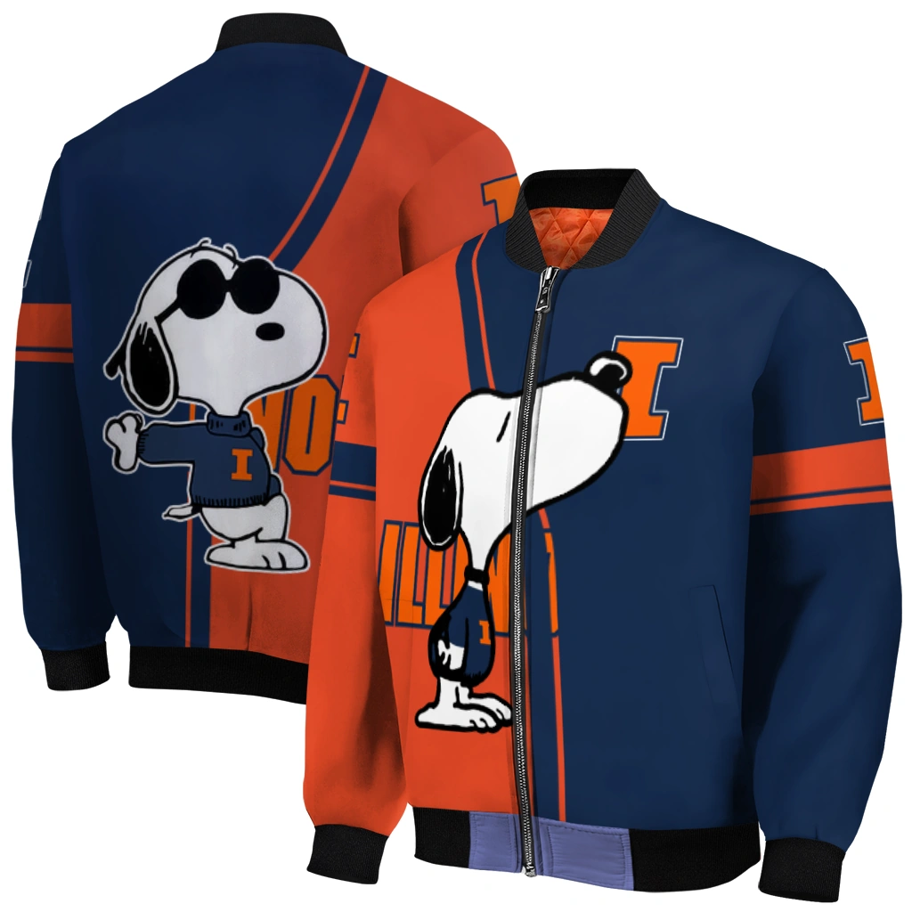 illinois fighting illini snoopy attitude blue bomber jacket best selling illinois fighting illini snoopy attitude blue bomber jacket best selling