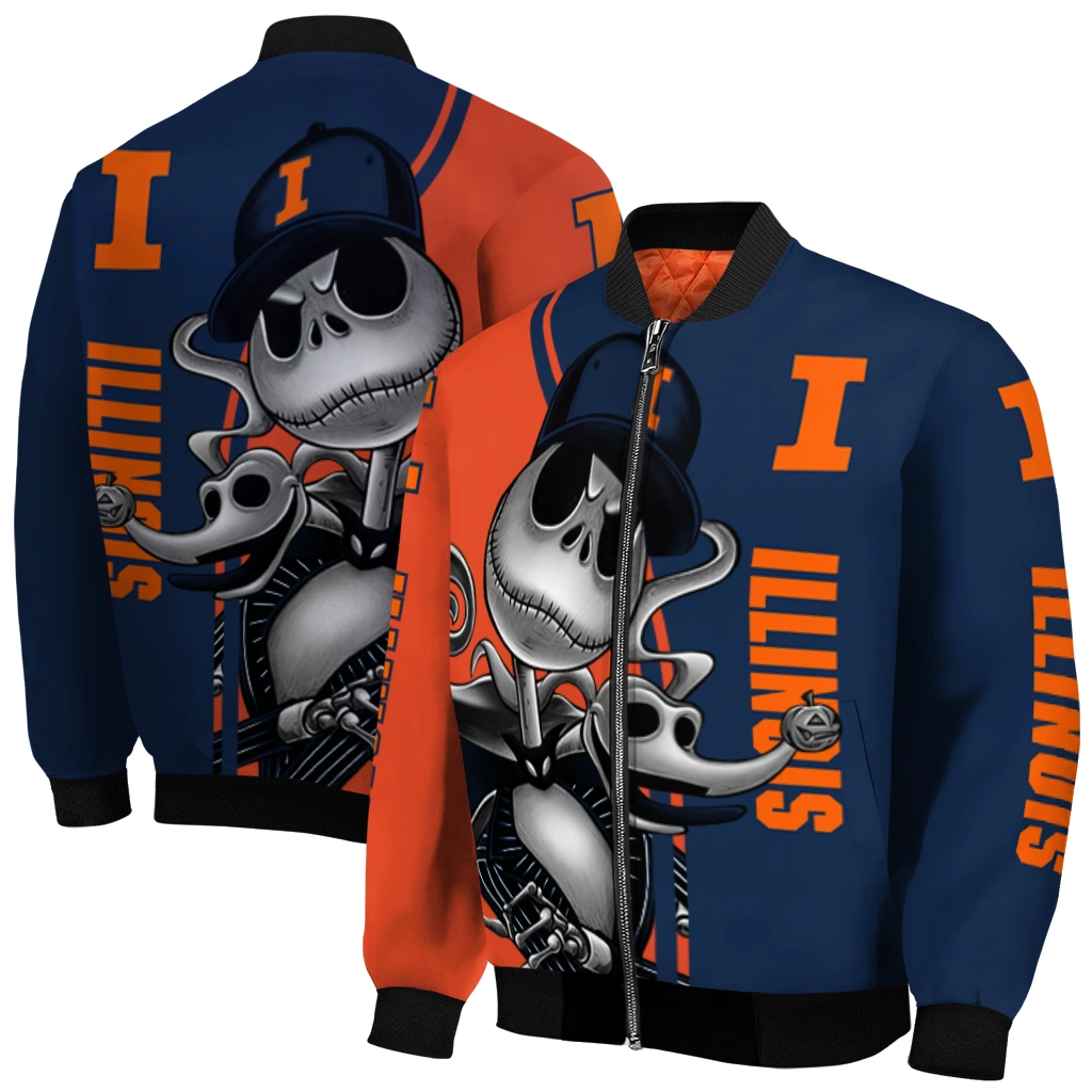 illinois fighting illini spooky grin blue bomber jacket best selling illinois fighting illini spooky grin blue bomber jacket best selling