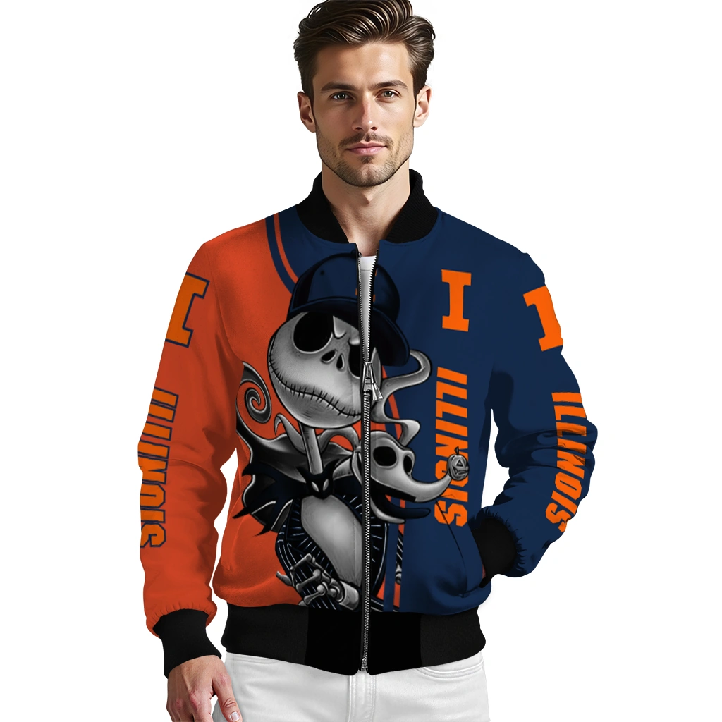 illinois fighting illini spooky grin blue bomber jacket high quality illinois fighting illini spooky grin blue bomber jacket high quality