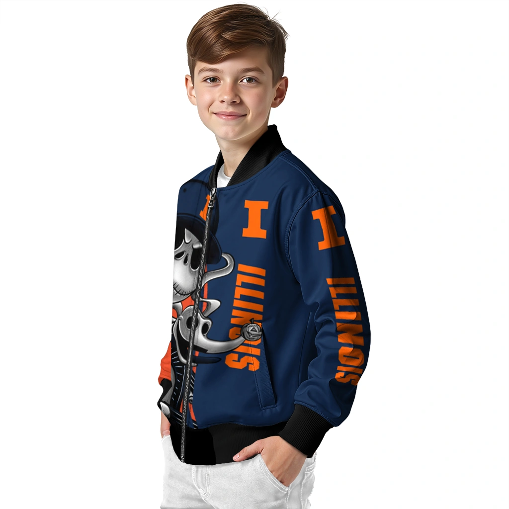 illinois fighting illini spooky grin blue bomber jacket trendy illinois fighting illini spooky grin blue bomber jacket trendy