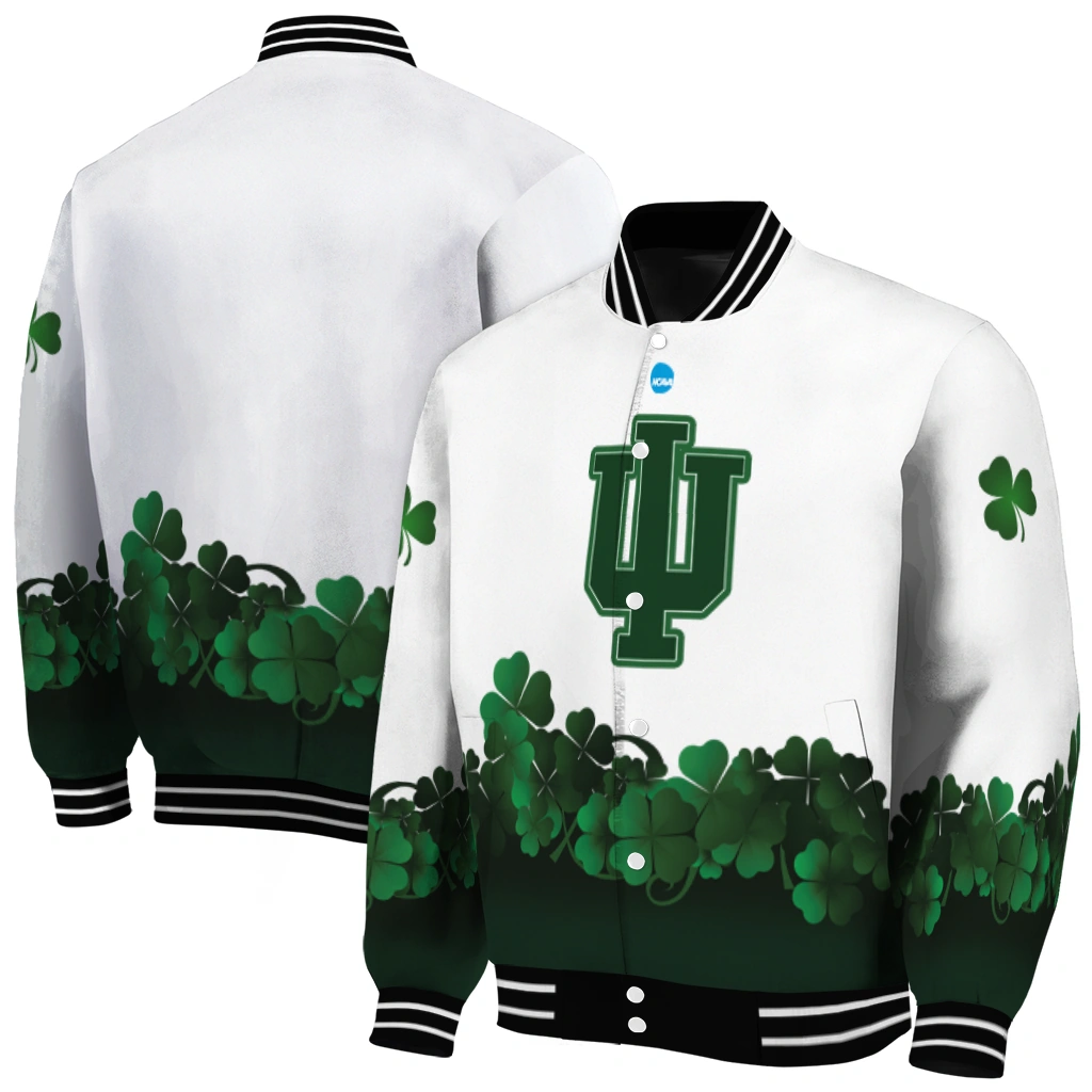 indiana hoosiers clovers pattern white green varsity jacket fashion forward indiana hoosiers clovers pattern white green varsity jacket fashion forward