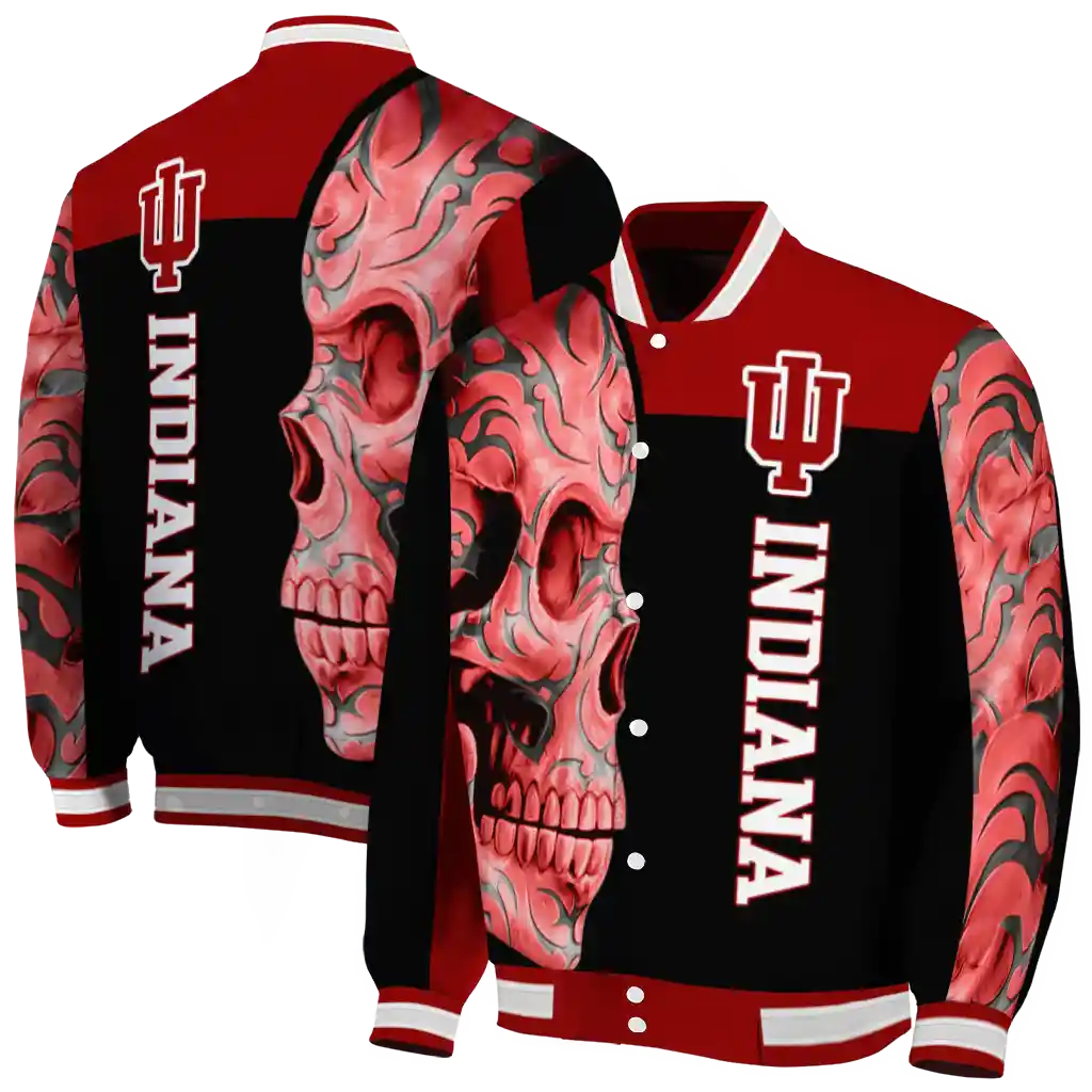 indiana hoosiers fire skull red black varsity jacket fashion forward indiana hoosiers fire skull red black varsity jacket fashion forward