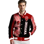indiana hoosiers fire skull red black varsity jacket best selling