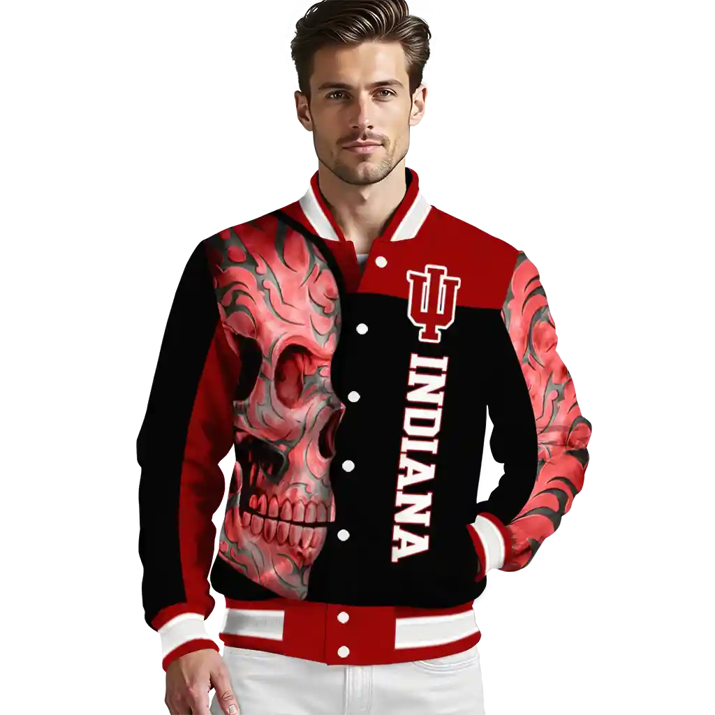 indiana hoosiers fire skull red black varsity jacket high quality indiana hoosiers fire skull red black varsity jacket high quality