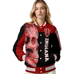 indiana hoosiers fire skull red black varsity jacket best selling