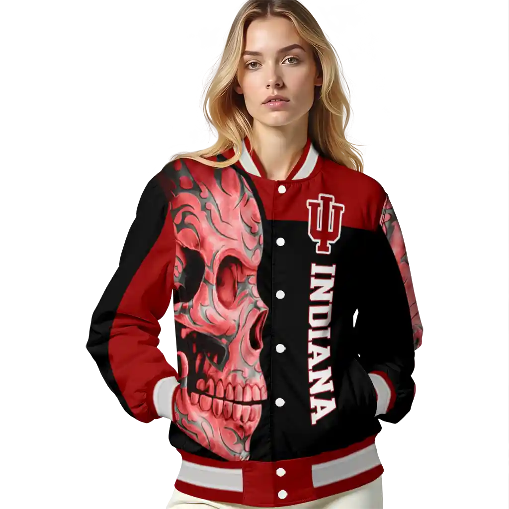 indiana hoosiers fire skull red black varsity jacket latest model indiana hoosiers fire skull red black varsity jacket latest model