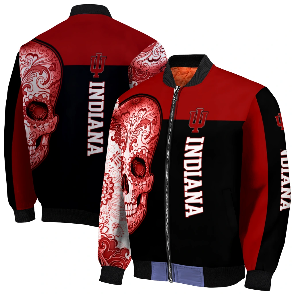 indiana hoosiers intricate skull red black bomber jacket best selling indiana hoosiers intricate skull red black bomber jacket best selling