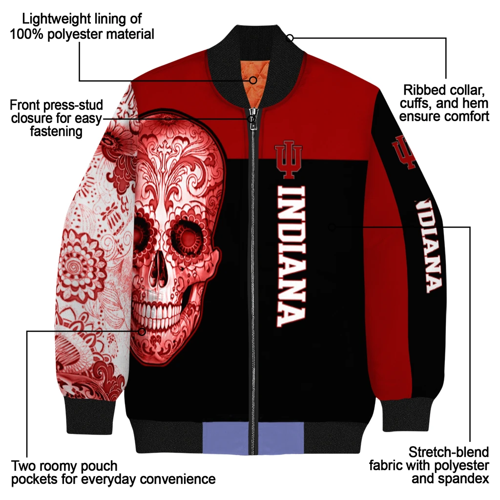 indiana hoosiers intricate skull red black bomber jacket new arrival indiana hoosiers intricate skull red black bomber jacket new arrival