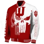 indiana hoosiers skull outline red white varsity jacket best selling