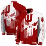 indiana hoosiers skull outline red white varsity jacket best selling