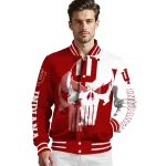 indiana hoosiers skull outline red white varsity jacket best selling