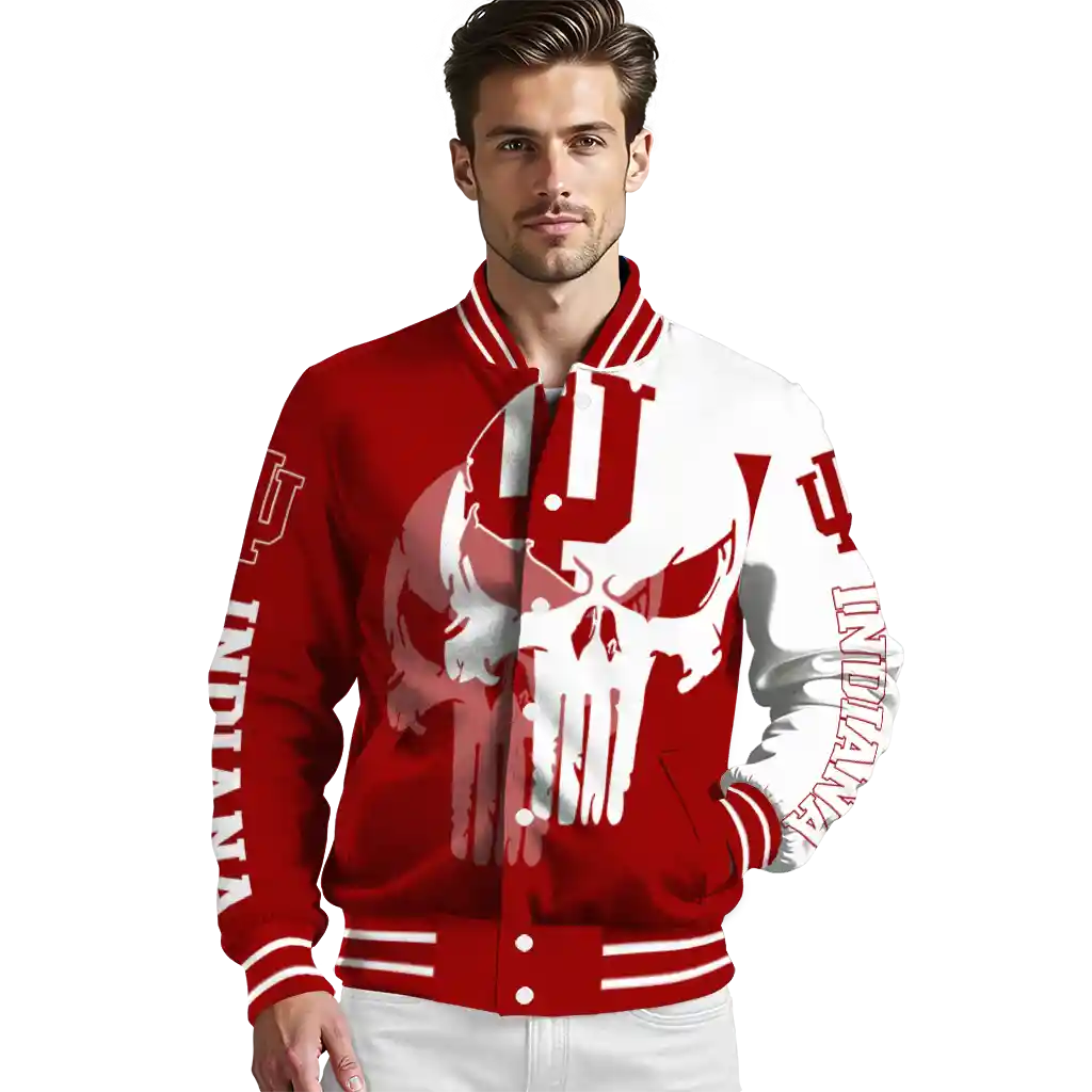 indiana hoosiers skull outline red white varsity jacket high quality indiana hoosiers skull outline red white varsity jacket high quality