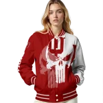 indiana hoosiers skull outline red white varsity jacket best selling